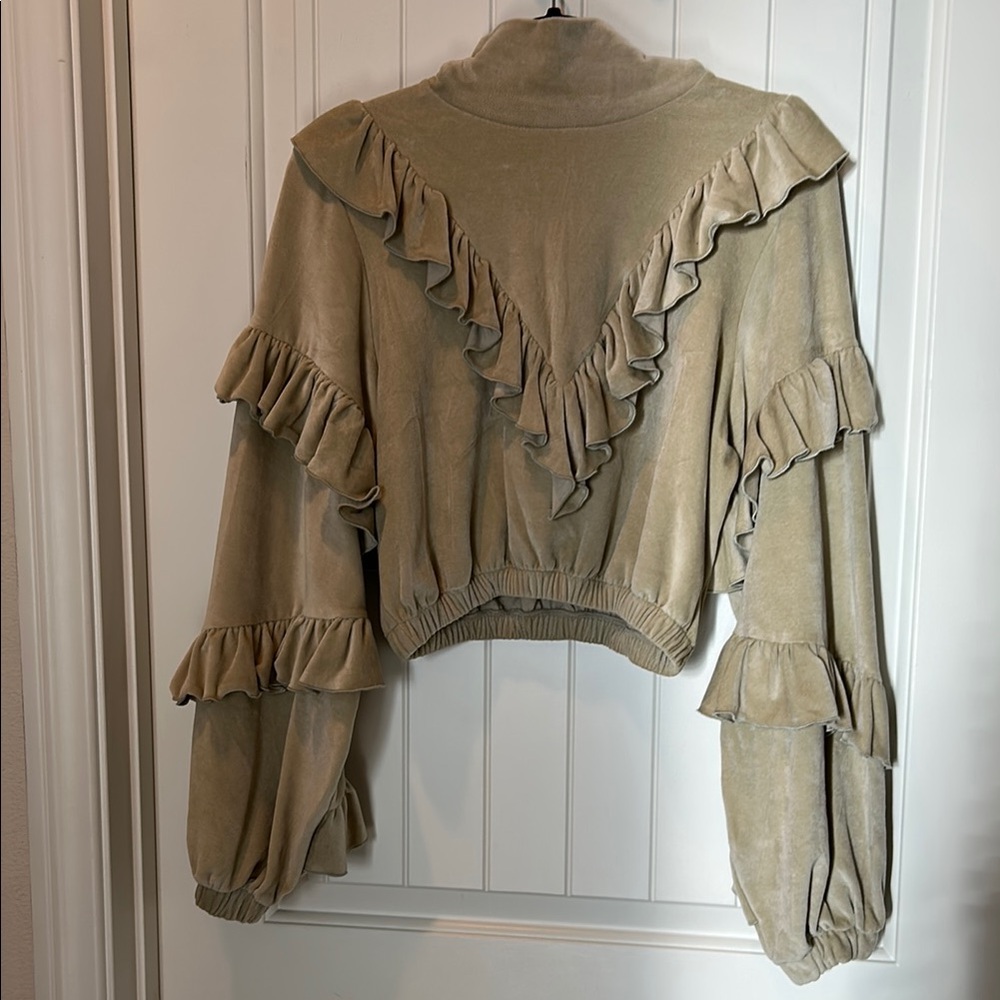 Ted Baker Ruffled Tan Suede Sweater (New)